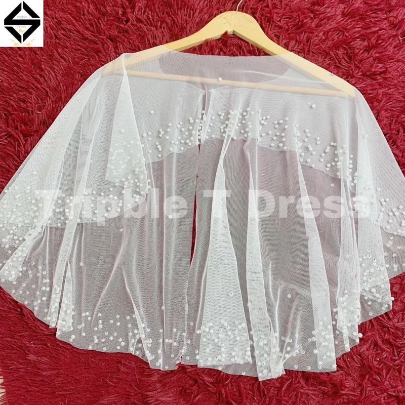 Đầm maxi mặc cưới cúp ngực phối áo choàng cườm ngọc rời TRIPBLE T DRESS - size M/L - MS195Y