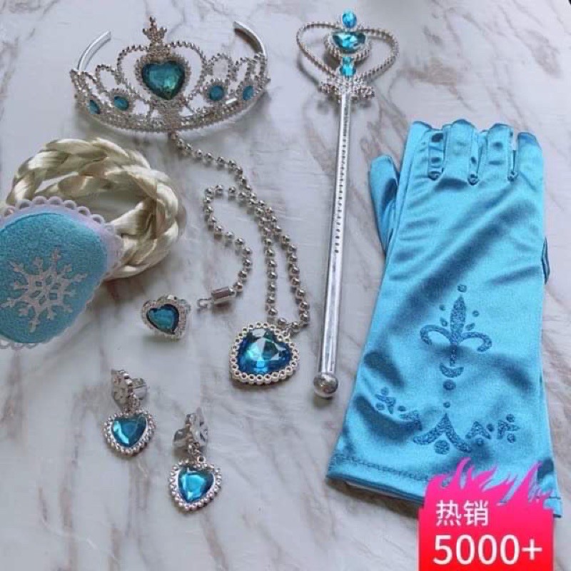 Phụ kiện hoá trang vương miện đũa thần tóc giả găng tay công chúa Elsa Frozen