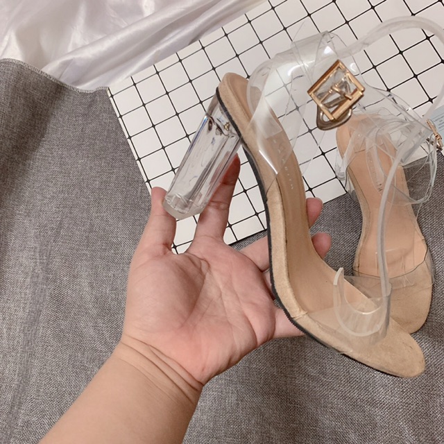 [Xưởng đóng giày] Giày sandal CNK gót trong 9p quai trong mềm đi siêu tôn dáng