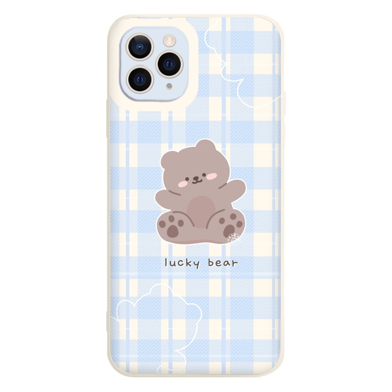Ốp Lưng ip Gấu nâu lucky bear caro xanh dương Dễ Thương iPhone 13 Pro Max 12 7 8 Plus Xs Xr 11 Pro Max 6 Plus XR XS X 12