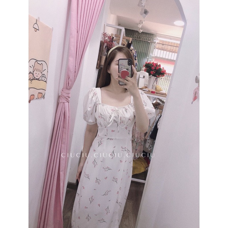 Váy Maxi Hoa Nhíu Ngực Xẻ Vạt | BigBuy360 - bigbuy360.vn