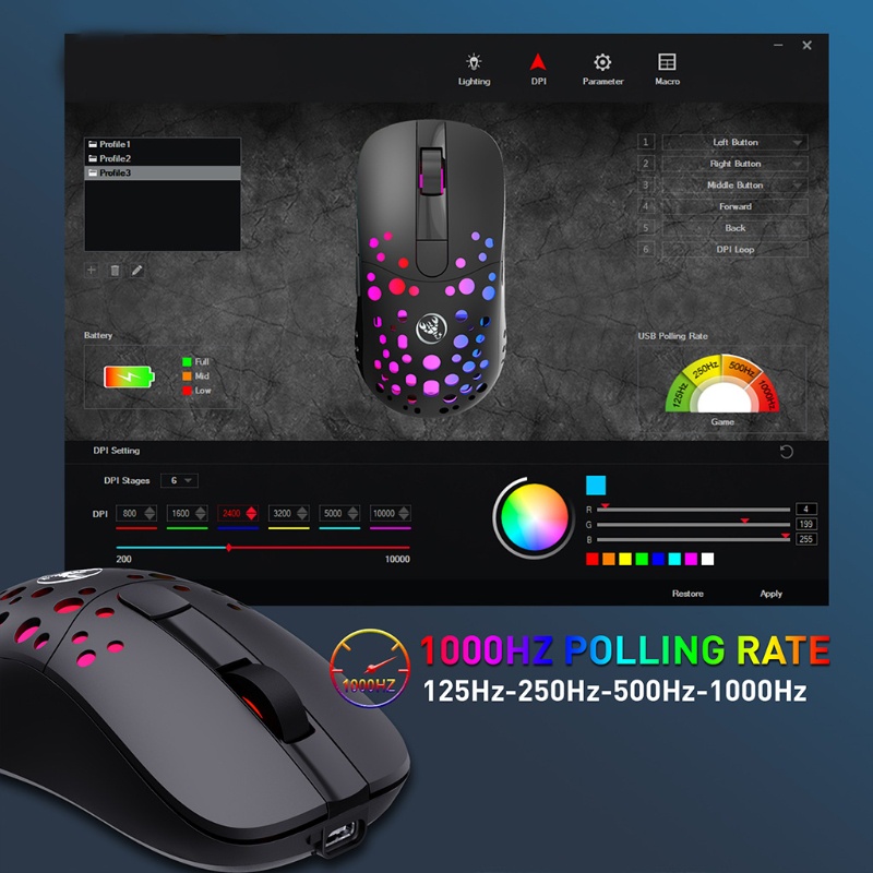Chuột Máy Tính Có Đèn Nền RGB 6 Nút 2 Chế Độ Lập Trình Chất Lượng Cao