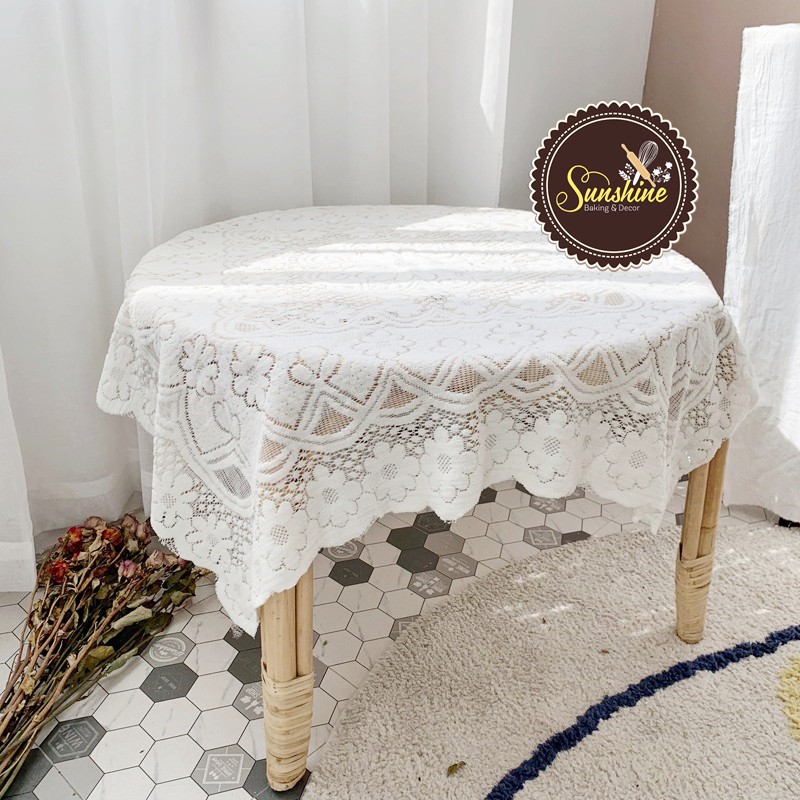 Khăn trải bàn thêu ren hoa, tab đầu giường phong cách Hàn Quốc-Sunshine.decor-Poly