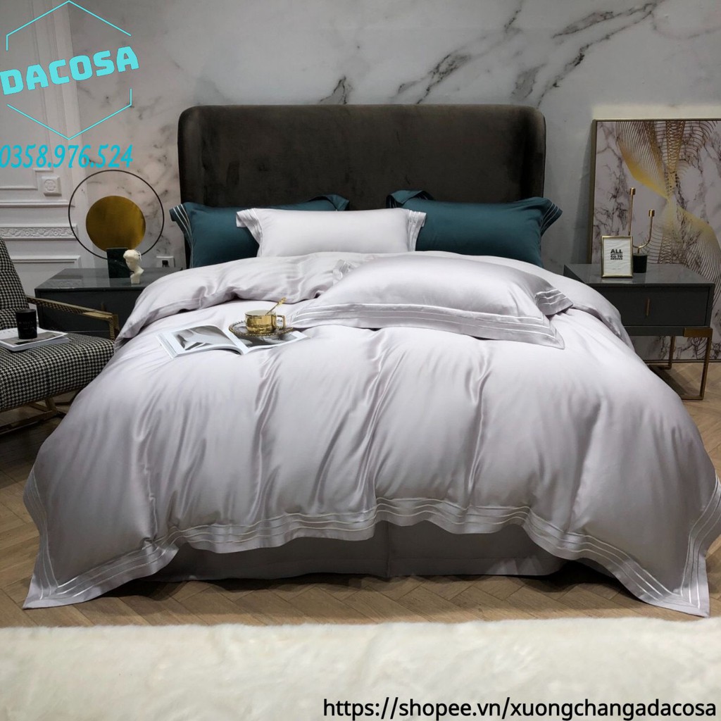 Set Chăn Ga Gối Lụa Tencel 80S Viền Kẻ Cao Cấp Siêu Mát Đế Vương Nhập Khẩu Nguyên Bộ- Dacosa