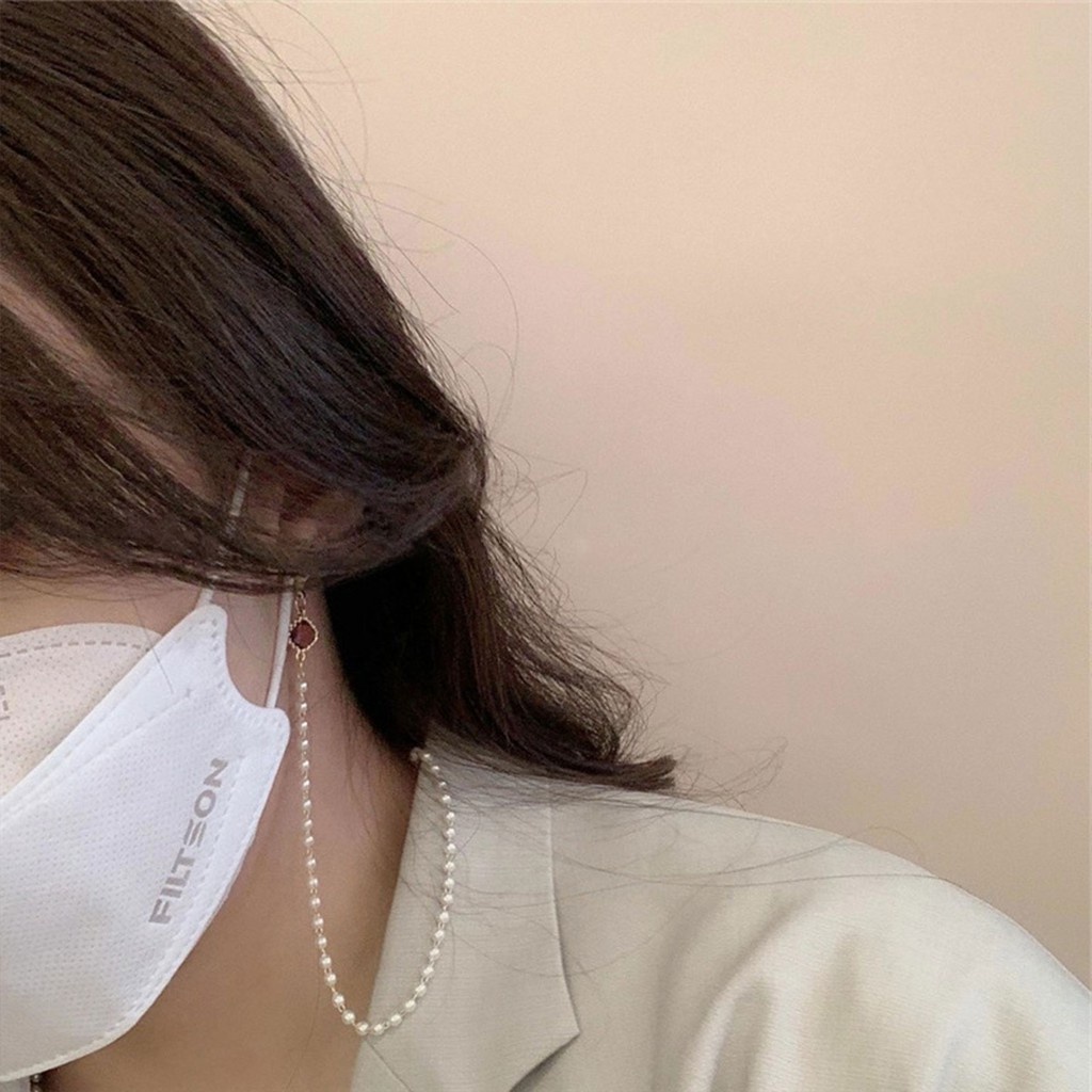 Vòng cổ mắt kính đính hạt ngọc trai phong cách retro Hàn Quốc