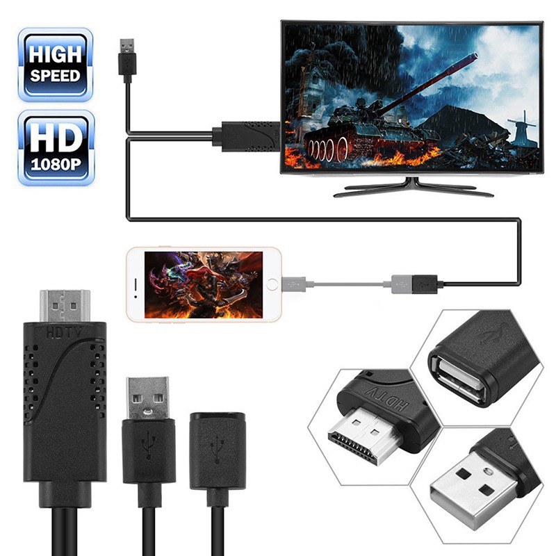 Cáp Chuyển Đổi 2 Trong 1 Từ Cổng USB Cái Sang HDMI Đực HDTV Dành Cho IOS Android