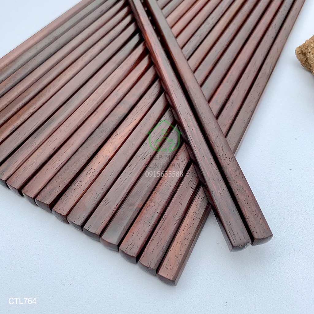 Đũa Nhật gỗ Trắc trơn vuông (10 đôi) đũa xuất Nhật - an toàn cho sức khỏe (CTL764)