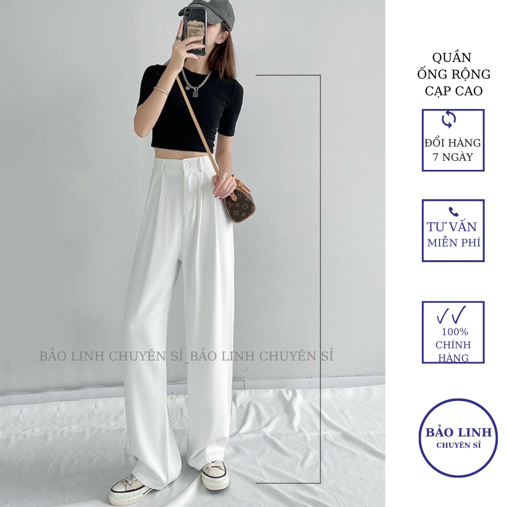 Quần Ống Rộng Cạp Cao Chất Vải Đẹp Quần Culottes Suông Nữ Đen Trắng Nâu kiểu hàn quốc | BigBuy360 - bigbuy360.vn