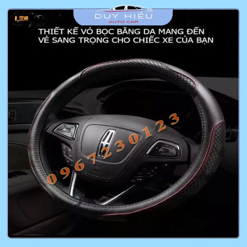 Bọc Vô Lăng Ô Tô Chất Liệu Da Đẹp, Chống Trượt Thoáng Khí Màu Đen Chỉ Đỏ Siêu Sang