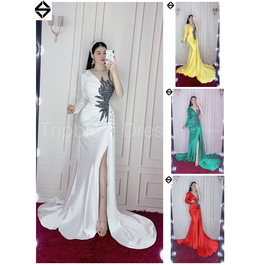 Đầm maxi body dạ hội kết cườm cao cấp tà dài sang trọng TRIPBLE T DRESS - MS155Y- Size S/M/L