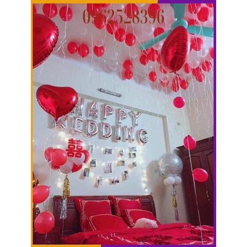 [ Khuyến + Mại ] Set Trang Trí Phòng Cưới Tong Đỏ Trắng [ Tặng bơm tay + keo + ruy băng }