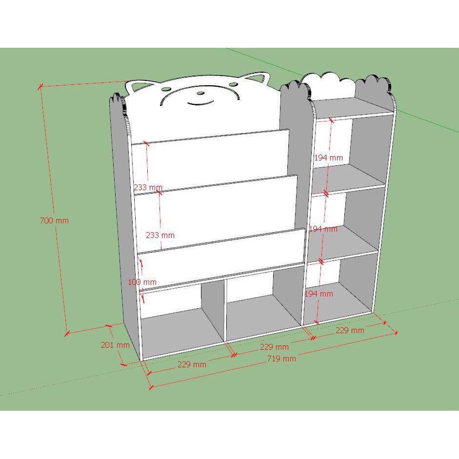 (Hàng có sẵn) Kệ sách hình gấu kèm 5 ngăn đựng đồ (size nhỡ)