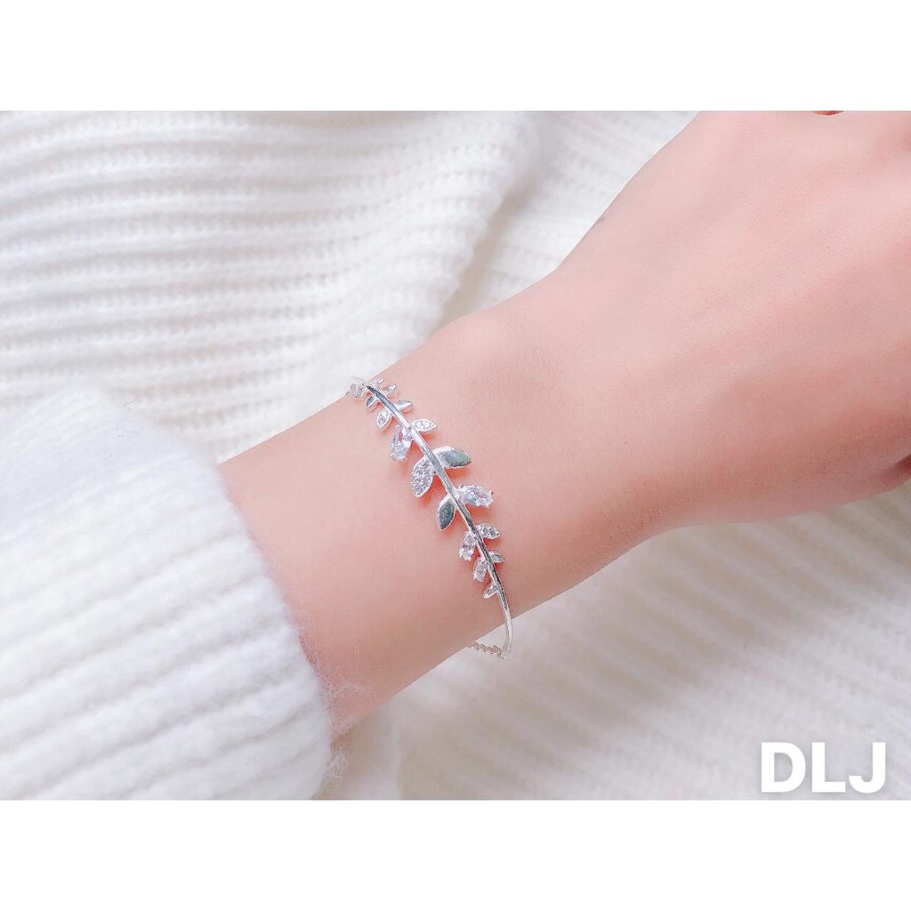 Lắc tay bạc ta dạng lá mềm gắn đá nhỏ - Bibi silver - BBS