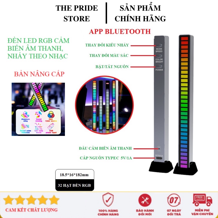 Thanh Đèn Led RGB Nháy Theo Nhạc, Cảm Biến Âm Thanh Tự Động, Trang Trí Máy Tính, Xe Hơi, Bàn Làm Việc