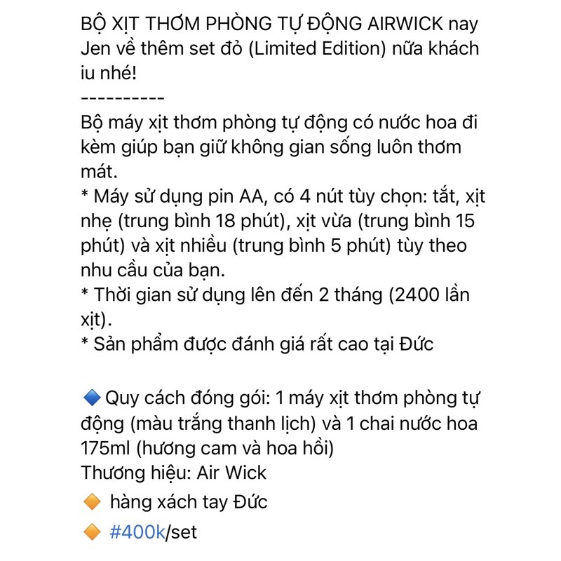 Bộ máy xịt thơm tự động Airwick