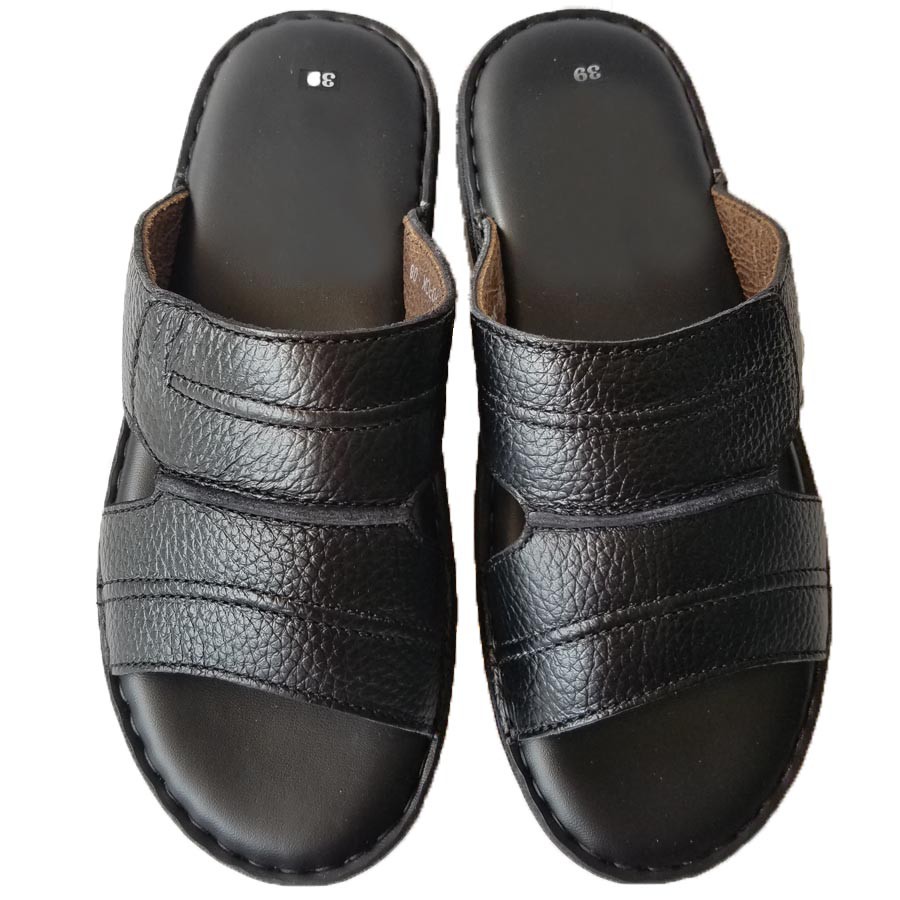 Dép Da Nam Da Bò Thật, Dép Nam Quai Ngang Da Bò Thật Khâu Đế Cao Cấp HKT Shop DNA750