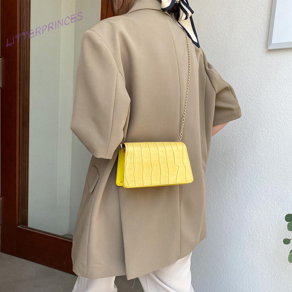 Litterprinces Fashion Women Stone Pattern PU Crossbody Bag Casual Ladies Chain Handbags
