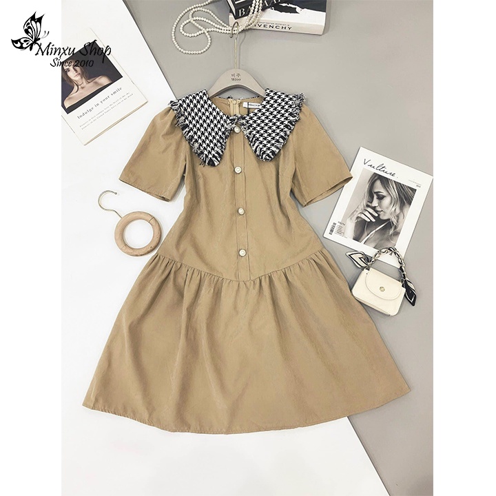 Váy nữ tay cộc hàng thiết kế dáng xuông đuôi cá, đầm nữ cổ dạ tiểu thư chất vải cao cấp mềm mát Minxu shop VAY04