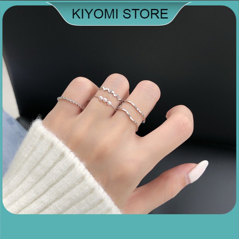 Set Nhẫn 5 Món Phong Cách Hàn Quốc Chất Liệu Hợp Kim Mạ Bạc  Kiểu Dáng Đơn Giản Mới Mẻ