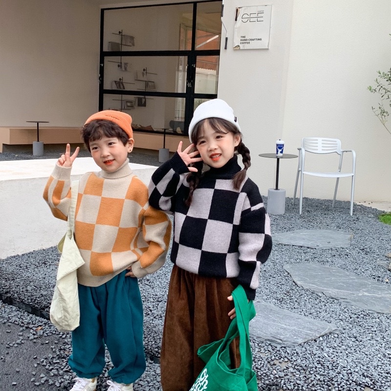 Áo Len Ép Cổ Lọ Quảng Châu Cao Cấp Bé Trai Bé Gái Hình Ô Vuông Xuka Boutique Áo Len Cho Bé Chất Cực Kì Đẹp (Ảnh Thật)