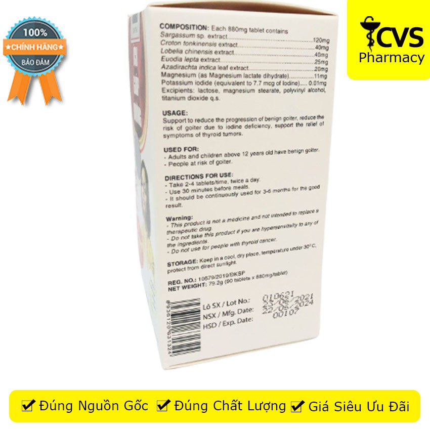 Ích Giáp Vương – Viên Uống Tăng Cường Sức Khỏe Tuyến Giáp Hộp 90 Viên - Cvspharmacy