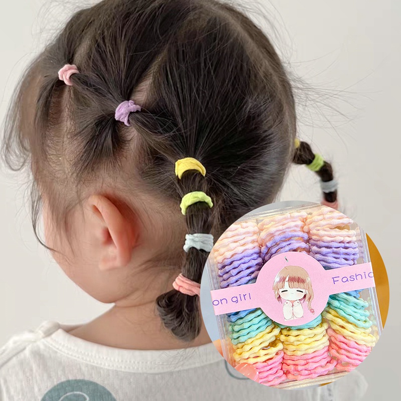 Set 100 Dây Buộc Tóc Co Giãn Nhiều Màu Sắc Phong Cách Hàn Quốc