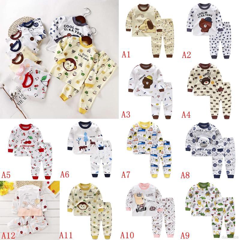 Bộ đồ ngủ pajamas gồm áo tay dài và quần dài in hình hoạt hình dành cho bé trai bé gái từ 0 đến 5 tu