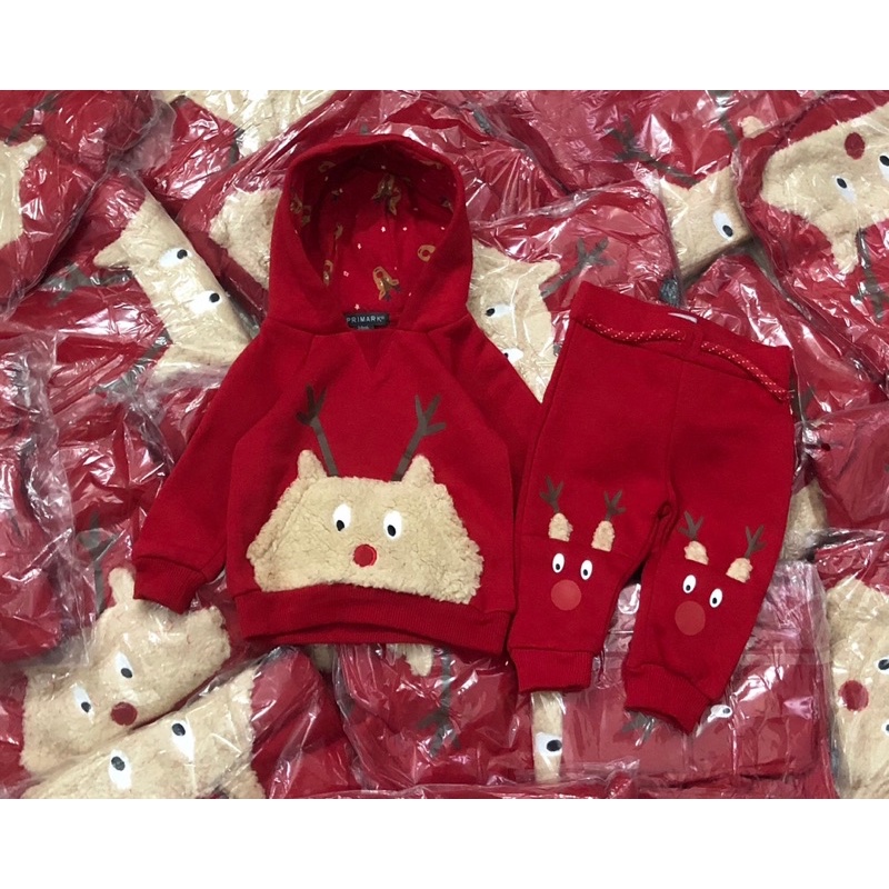 Bộ nỉ Primark tuần lộc đỏ có mũ 0-3Y