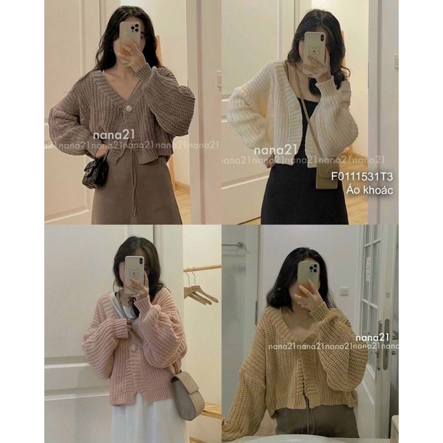 Áo khoác len Cardigan tay dài cánh dơi trơn, họa tiết kiểu dáng hiện đại - Vien's Store