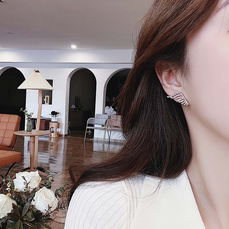 Khuyên tai kẹp không bấm lỗ chốt cố định K175 bằng hợp kim mạ vàng hình cánh chim đính đa dáng ngắn Leous Accessories