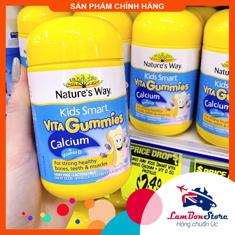 Kẹo dẻo Nature's Way Kids Smart VITA Gummies Calcium + Vitamin D bổ sung Canxi và vitamin D cho bé