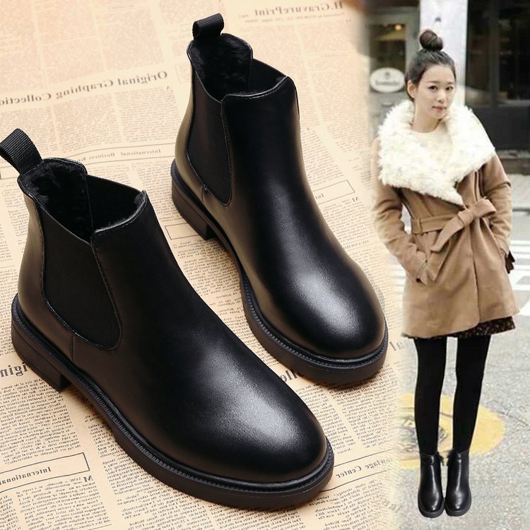 Boots combat/Boots cổ ngắn/Giày nữ, đế bằng