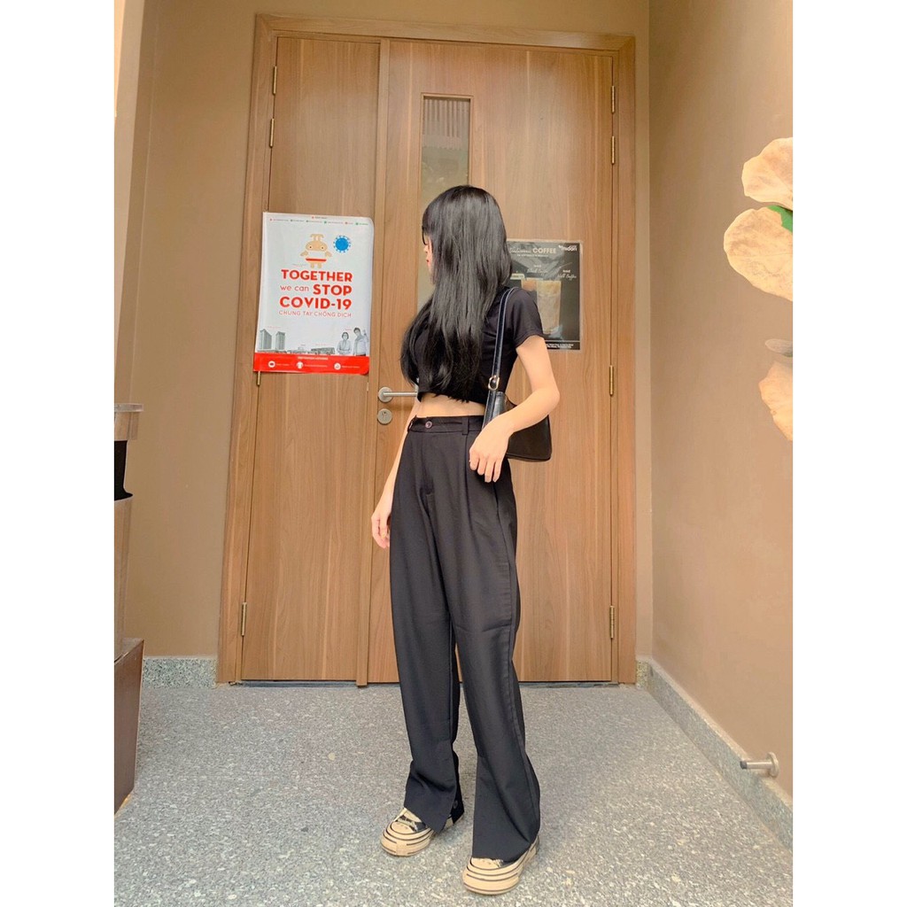 [Mã WASTMAY giảm 15% tối đa 30K đơn 150K] Quần vải ống rộng baggy unisex CÓ NÚT CHÂN dành cho nữ hack dáng | BigBuy360 - bigbuy360.vn