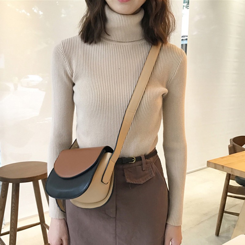 Áo Sweater dệt kim cổ lọ tay dài thiết kế ôm sát tôn dáng