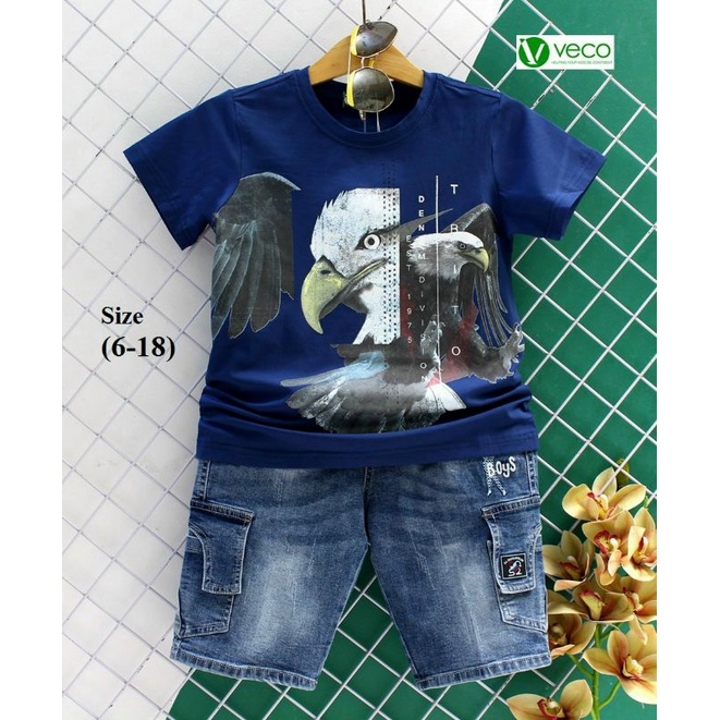 🩸Sét bộ jean + áo thun cho bé trai thương hiệu veco hàng vnxk
