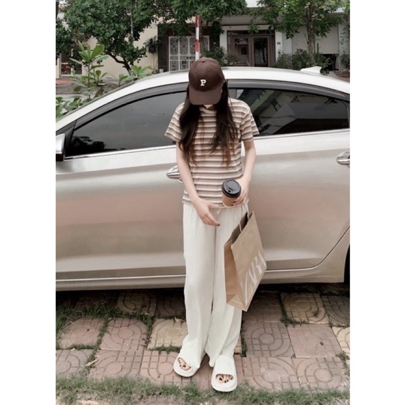 Áo thun kẻ ngang cộc tay( Ảnh thật)