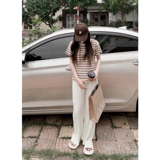 Áo thun kẻ ngang cộc tay( Ảnh thật)