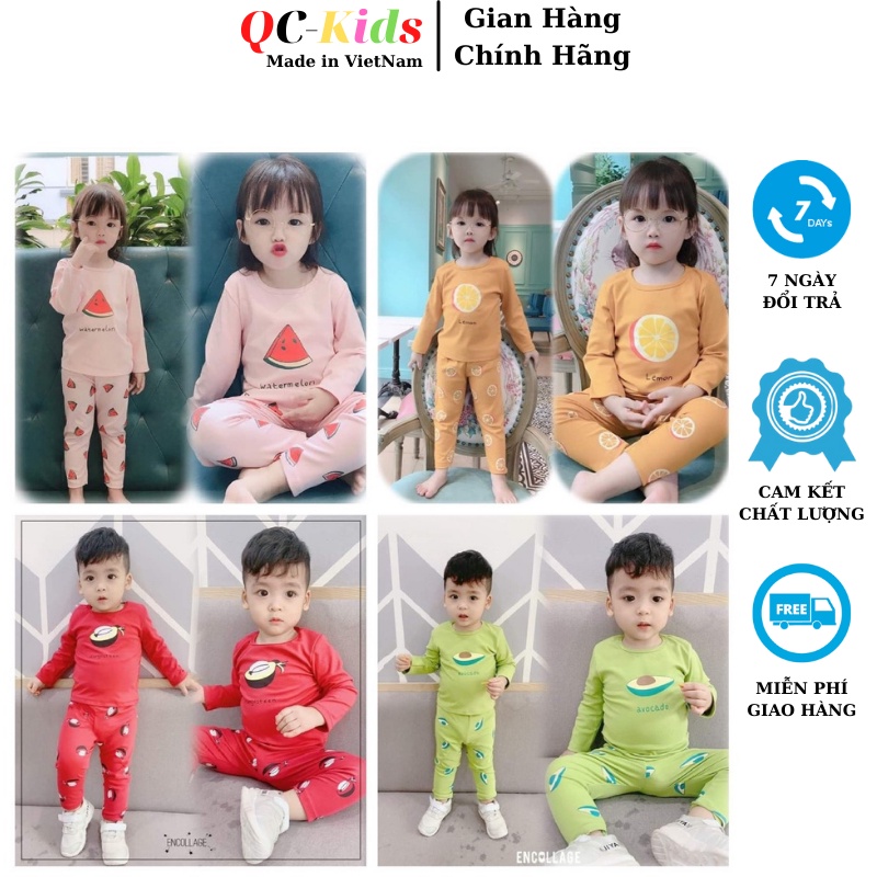 Bộ quần áo thu đông dài tay trẻ em in hình trái cây cho bé trai và gái 8-18kg