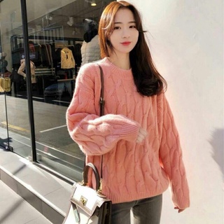 Áo len vặn thừng cổ tròn