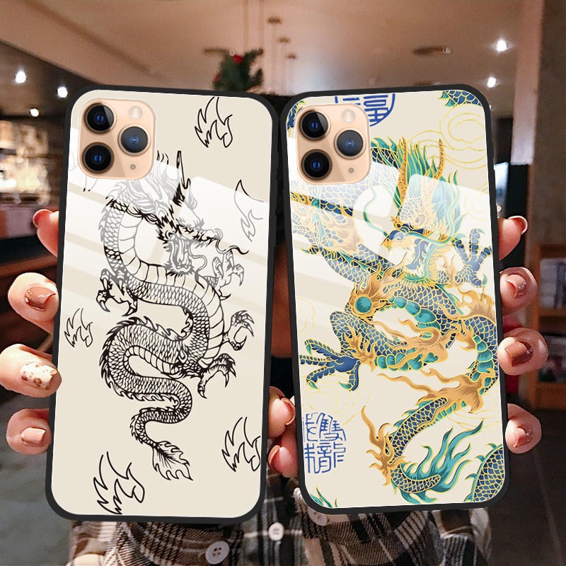 Ốp Điện Thoại Kính Cường Lực Chống Sốc Chống Trầy Xước In Hình Rồng Trung Hoa Cho iPhone 14 Max 13 Pro 12 11 XR 8 7 SE 2022
