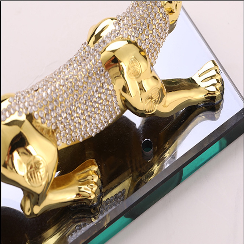 Tượng Báo Vàng Đính Đá Trang Trí Taplo Ô Tô, Đế Đựng Nước Hoa Làm Bằng Pha Lê, Tặng kèm tinh dầu,miếng chống trượt