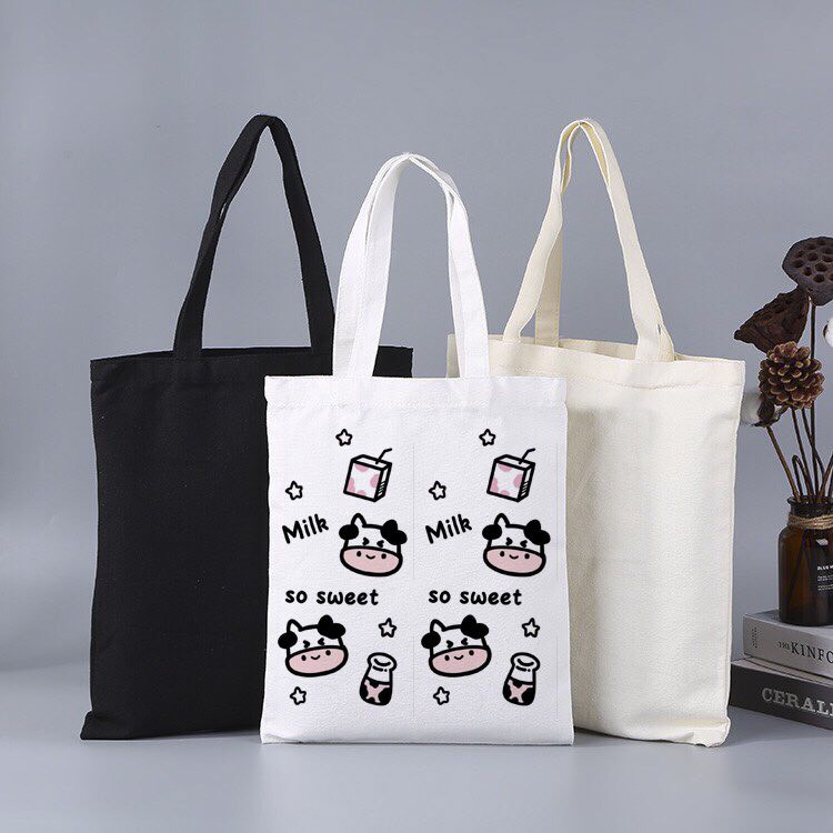 Túi Tote Vải Thô Canvas pilu in hình Bò Sữa