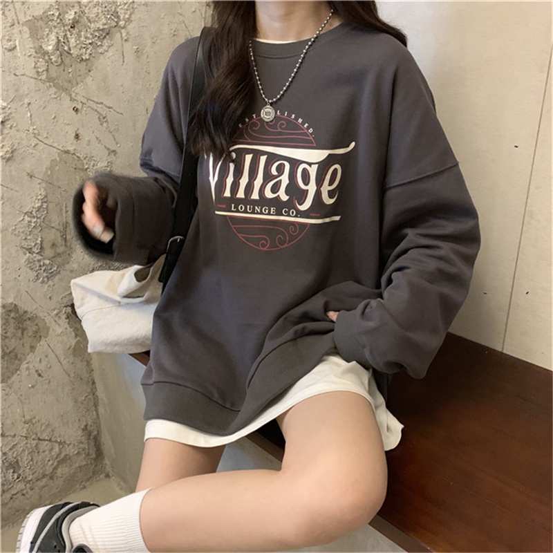 SUXI Áo sweater tay dài dáng rộng phong cách Hàn Quốc dành cho nữ