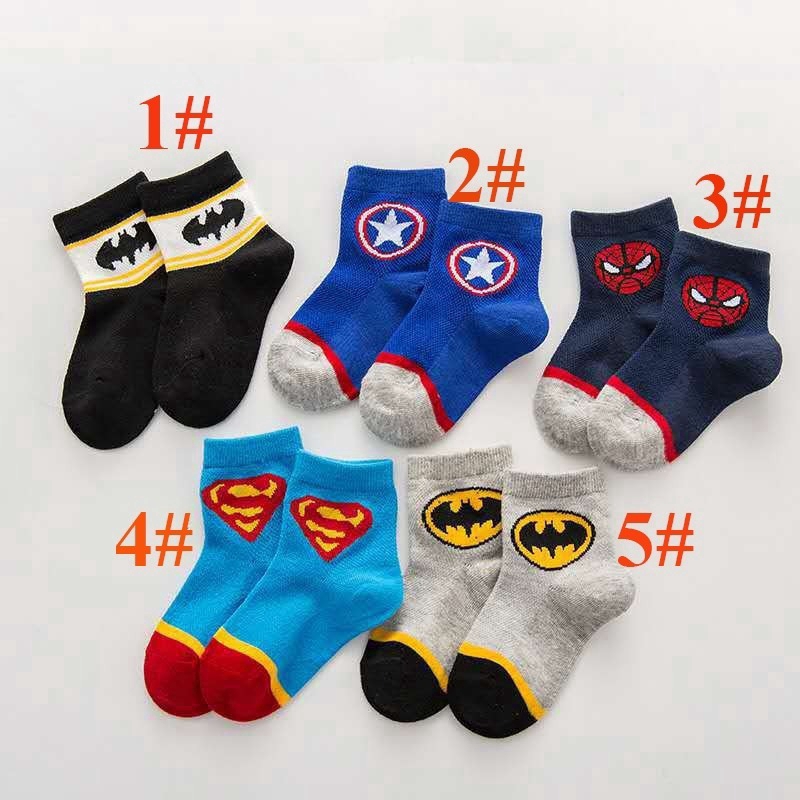 Set 5 Đôi Tất Cotton Thoáng Khí Họa Tiết Siêu Anh Hùng Xinh Xắn Dành Cho Các Bé