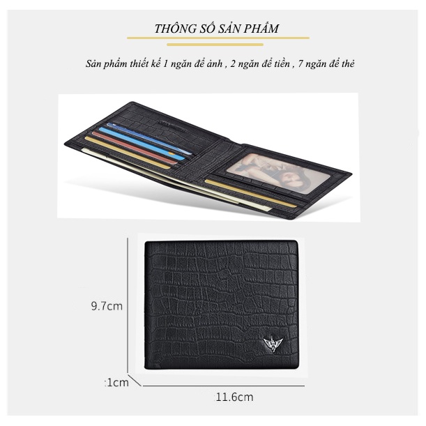 Ví nam da bò cao cấp , bóp da nam chính hãng William Polo - POLO211553