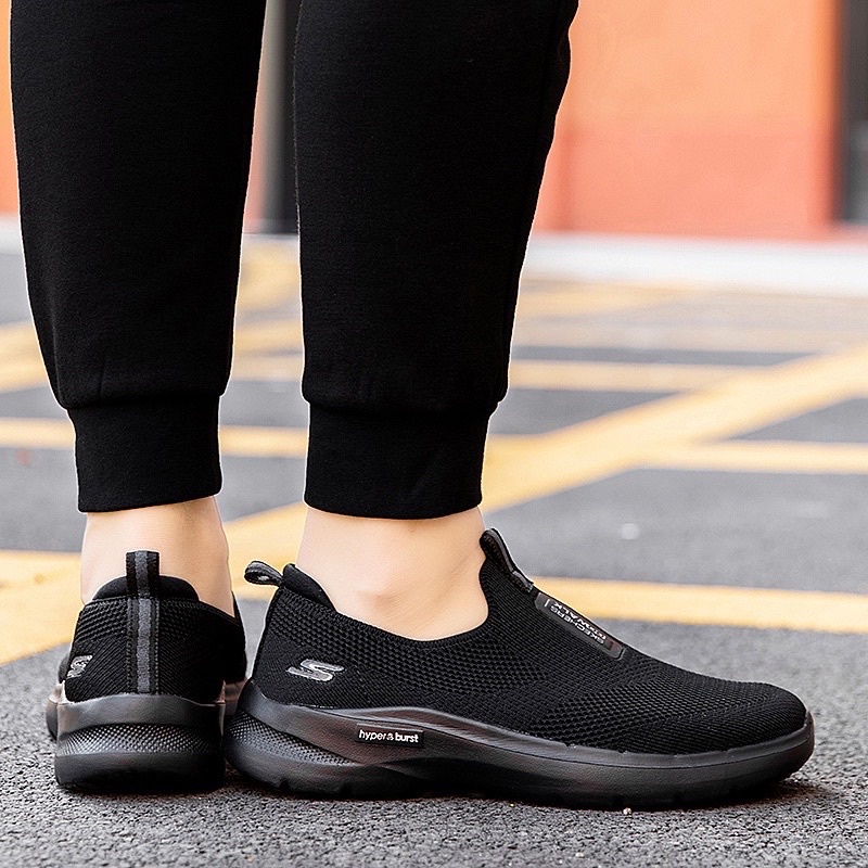 Giày chạy bộ Go-Walk Skechers gót muối tiêu, vải thun co giãn không bai xù, tấm lót mềm êm