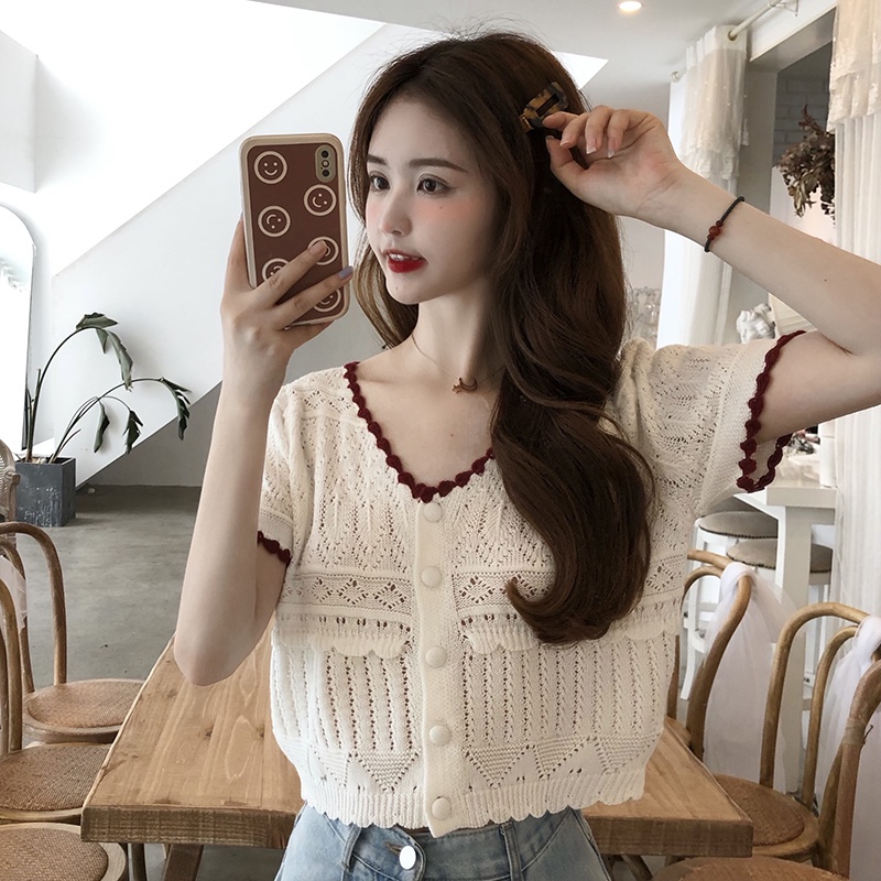 Áo Thun Dệt Kim Tay Ngắn Thiết Kế Đơn Giản Thời Trang Theo Phong Cách Harajuku