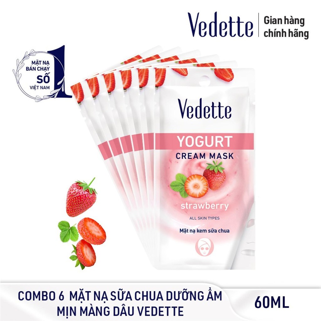 COMBO 6 MẶT NẠ KEM SỮA CHUA DÂU 10ml VEDETTE - DƯỠNG DA ẨM & SE DA - TPMY014