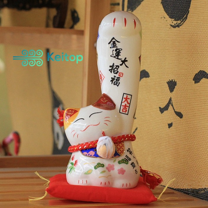 Mèo thần tài Nhật Bản giơ tay lớn Khai Vận Đại Chiêu Tài 16cm KEITOP MANEKI-027