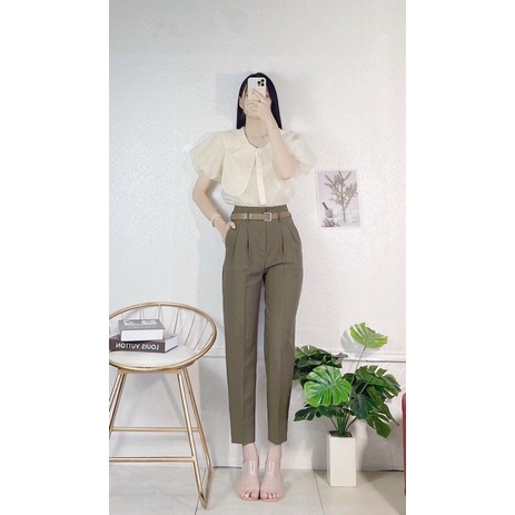 Quần baggy cạp liền [Hàng chuẩn] quần tây công sở cao cấp kèm đai